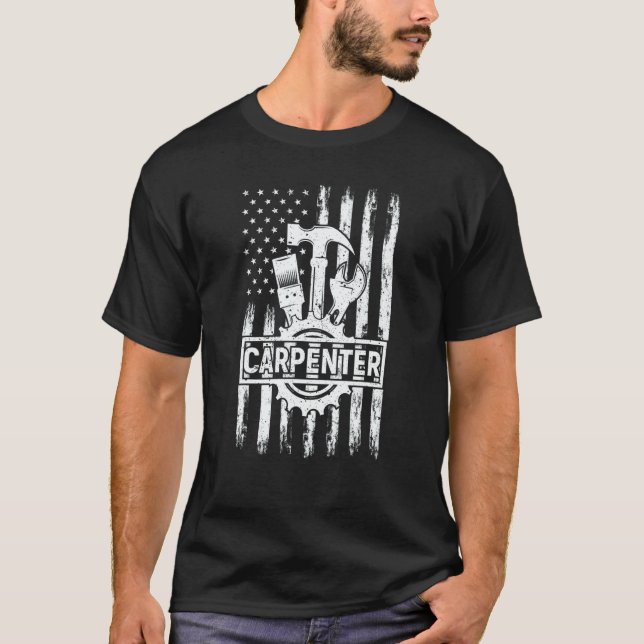 Usa American Flag 4th Of July Carpenter Woodworker T-Shirt (Vorderseite)