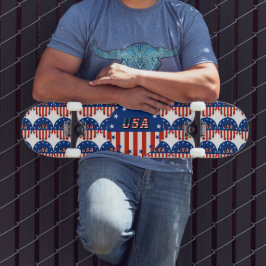 USA - American Flag and Stars in Circle Skate Deck Skateboard