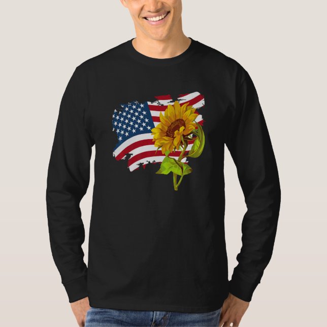 USA American Flag And Sunflower casual Graphic T-Shirt (Vorderseite)