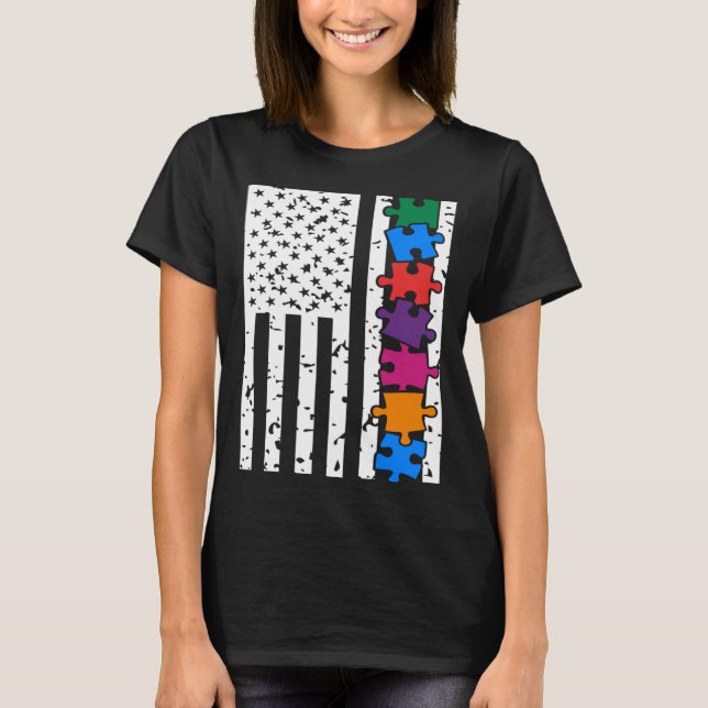 USA American Flag Autism Awareness Autistic Child  T-Shirt (Vorderseite)
