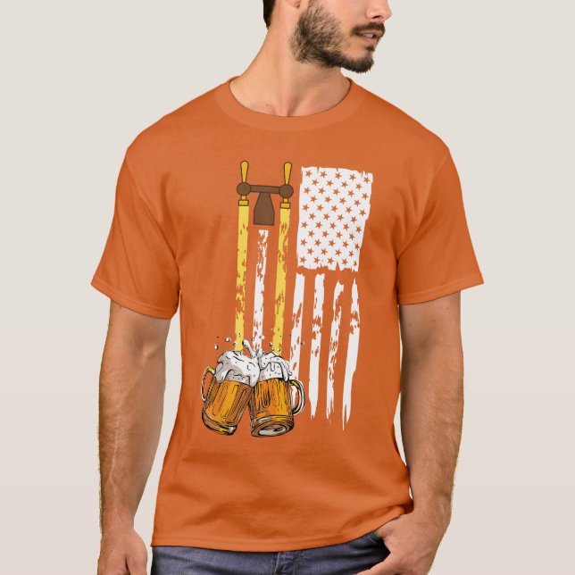 USA American Flag Beer Drinking Beer T Shirt For M (Vorderseite)