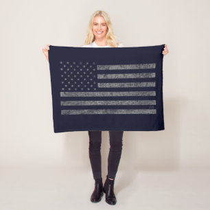 USA American Flag Blue Grunge mit Name Fleecedecke