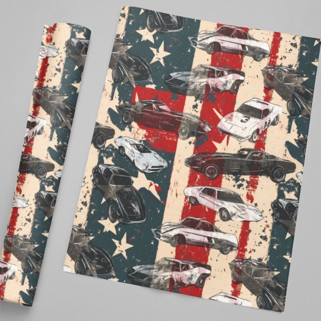 USA American Flag Cars Racing Grunge Geschenkpapier (Von Creator hochgeladen)
