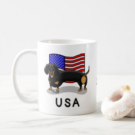 USA American Flag Dackel Dachshund (schwarz & tan) Kaffeetasse