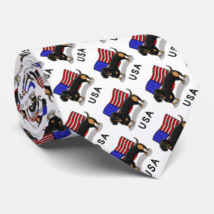 USA American Flag Dackel Dachshund (schwarz & tan) Krawatte
