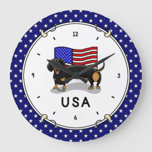 USA American Flag Dackel - (schwarz & tan) Große Wanduhr