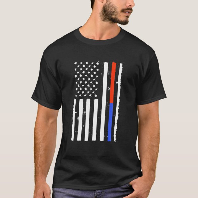 USA American Flag Firefighter Thin Red Blue Line P T-Shirt (Vorderseite)