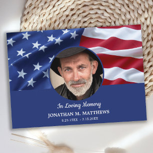 USA American Flag Foto Patriotic Memorial Funerati Dankeskarte