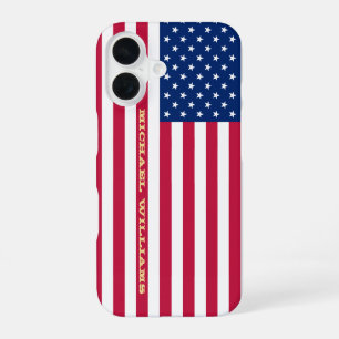 USA American Flag Gold Monogram Patriotic Stylish iPhone 16 Hülle