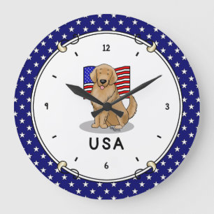 USA American Flag Golden Retriever Dog Große Wanduhr