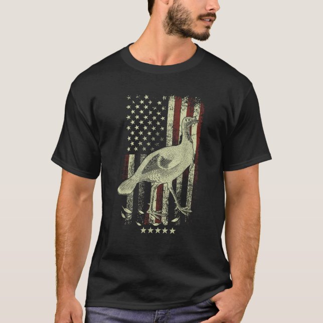 USA American Flag Hunters Junting Wild Turkey Bird T-Shirt (Vorderseite)
