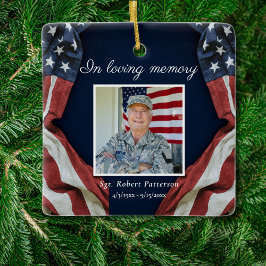 USA American Flag In Loving Memory Photo Memorial Keramikornament