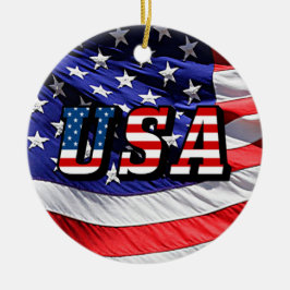 USA - American Flag Keramik Rd Christmas Ornament