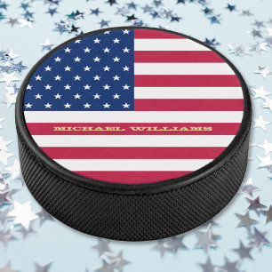 USA American Flag Mit Monogramm Name Patriotic Tea Eishockey Puck