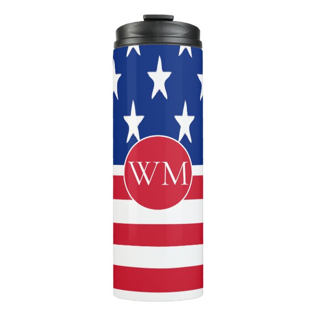 USA American Flag Mit Monogramm Thermosbecher (Vorderseite)