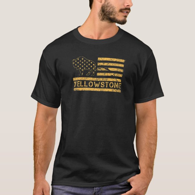 USA American Flag National Park Wyoming Yellowston T-Shirt (Vorderseite)