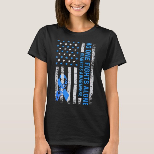 Usa American Flag No Fighting Alone Diabetes Aware T-Shirt (Vorderseite)