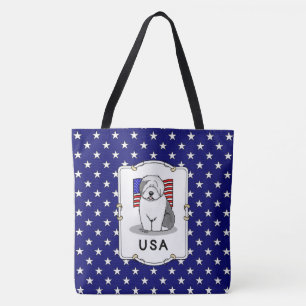 USA American Flag Old English Sheepdog (Gray 1)
