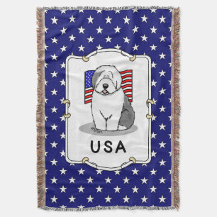 USA American Flag Old English Sheepdog (Gray 1) Decke