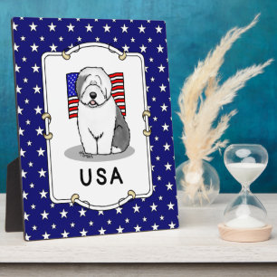 USA American Flag Old English Sheepdog (Gray 1) Fotoplatte
