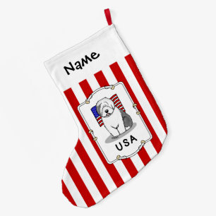 USA American Flag Old English Sheepdog (Gray 1) Großer Weihnachtsstrumpf
