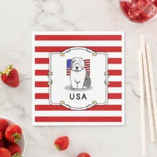 USA American Flag Old English Sheepdog (Gray 1) Serviette