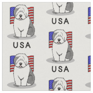 USA American Flag Old English Sheepdog (Gray 1) Stoff