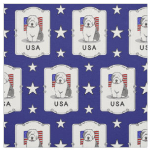 USA American Flag Old English Sheepdog (Gray 1) Stoff