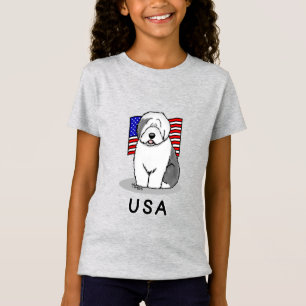 USA American Flag Old English Sheepdog (Gray 1) T-Shirt