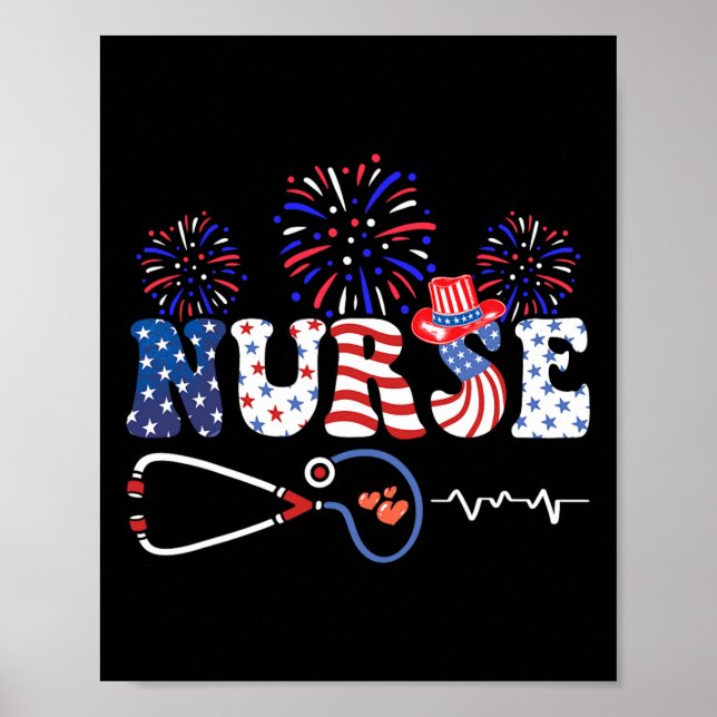 USA American Flag Patriotic Nurse Stethoscope 4. Poster (Vorne)