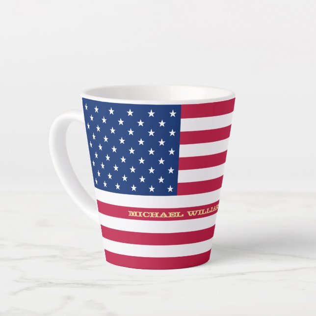 USA American Flag Patriotic Personalisiert Monogra Milchtasse (Linke Ecke)