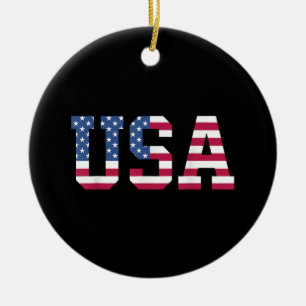 USA American Flag Patriotic Red White Blue Stars & Keramik Ornament
