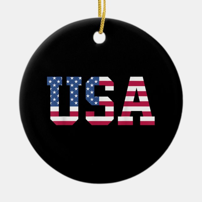 USA American Flag Patriotic Red White Blue Stars & Keramik Ornament (Vorne)
