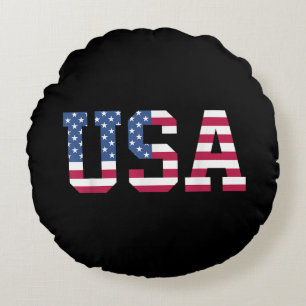 USA American Flag Patriotic Red White Blue Stars & Rundes Kissen