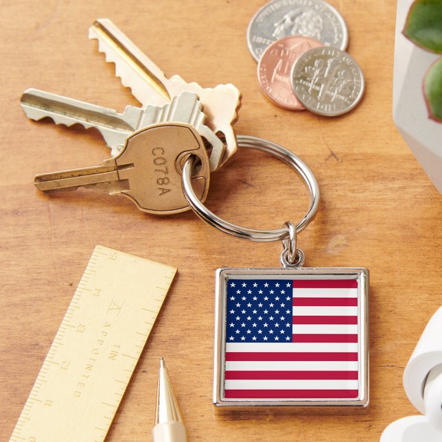 USA American Flag Patriotic Square Metal Schlüssel Schlüsselanhänger (USA American Flag Patriotic Square Metal Keychain)