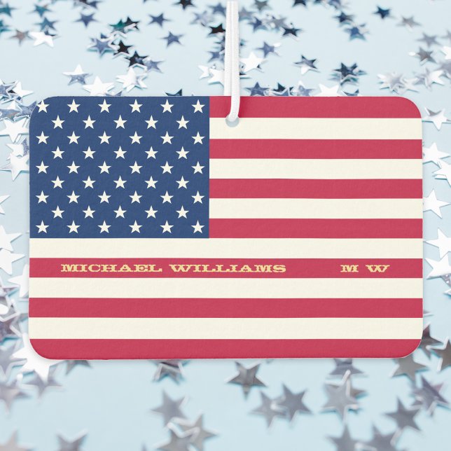 USA American Flag Patriotic Zitat Mit Monogramm Ca Autolufterfrischer (USA American Flag Patriotic Quote Monogrammed Car Air Freshener)