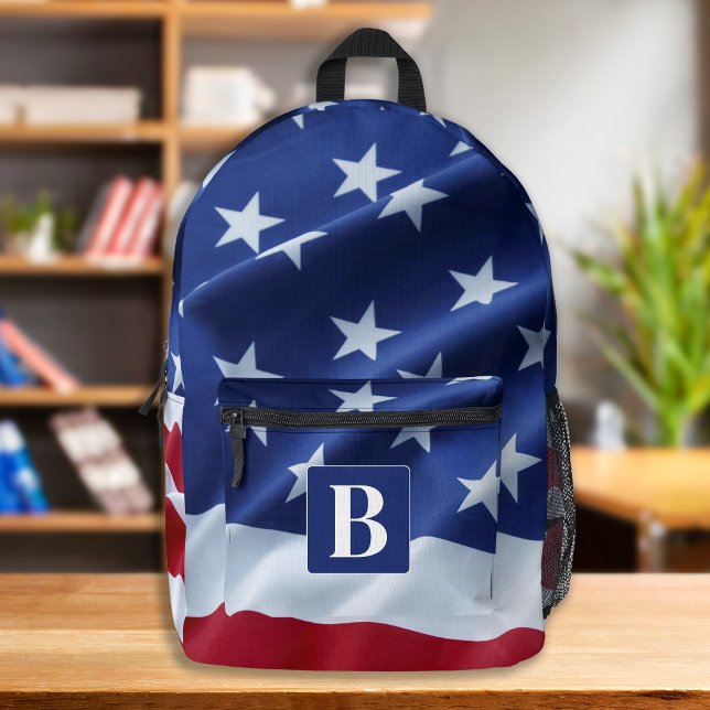 USA American Flag Personalisiert Monogram Patrioti Bedruckter Rucksack (Von Creator hochgeladen)