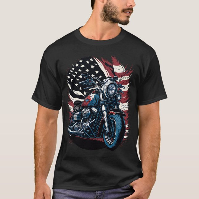 USA American Flag Rider Motorcycle Veteran Biker T-Shirt (Vorderseite)