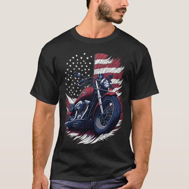 USA American Flag Rider Motorcycle Veteran Biker T-Shirt (Vorderseite)