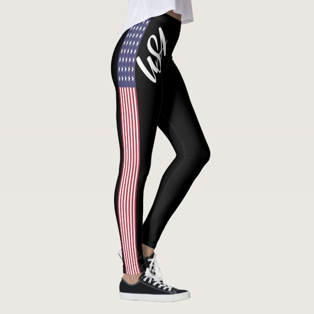 USA American Flag Sexy Design Black Side Strip Leggings (Rechts)
