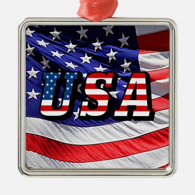 USA - American Flag Sq Metal Christmas Ornament (Vorne)