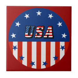 USA - American Flag & Stars in Circle Keramik Tile Fliese