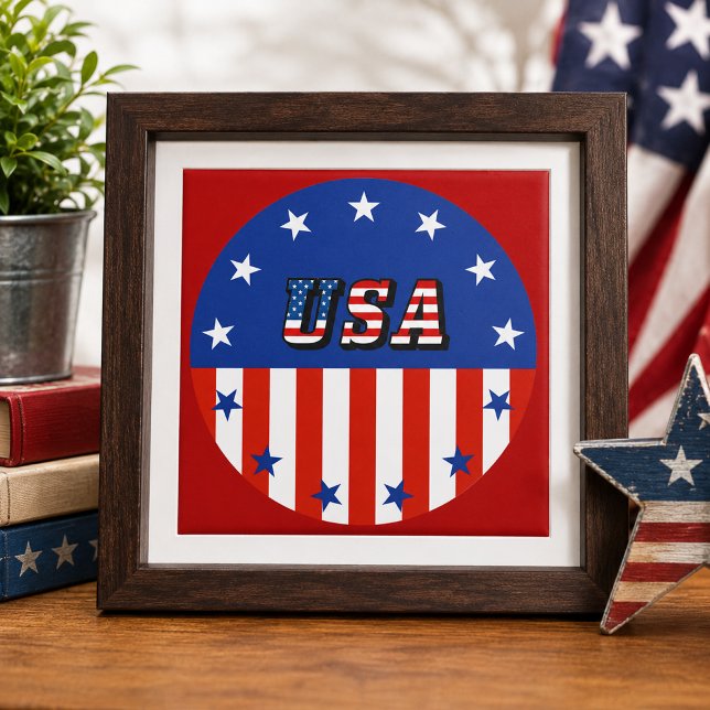 USA - American Flag & Stars in Circle Keramik Tile Fliese (USA - American Flag & Stars in Circle Ceramic Tile)