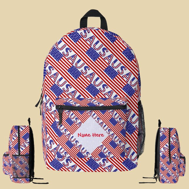 USA American Flag Tíled Red Personalization Bedruckter Rucksack (Von Creator hochgeladen)