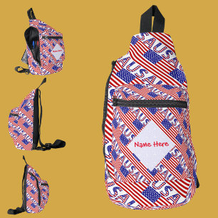 USA American Flag Tíled Red Personalization Crossbody Bag