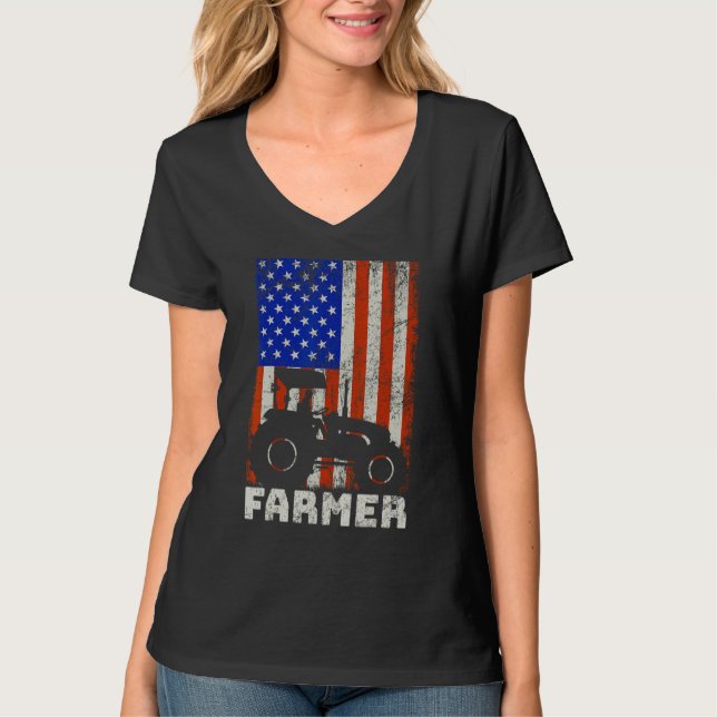 USA American Flag Tractors Farming T-Shirt (Vorderseite)