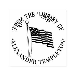 USA American Flag Wave Library Round Book Name Permastempel