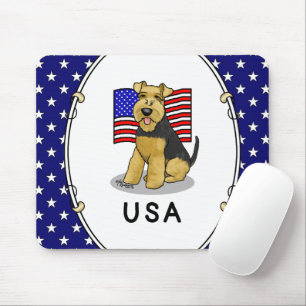 USA American Flag Welsh Terrier Dog Niedlich Patri Mousepad
