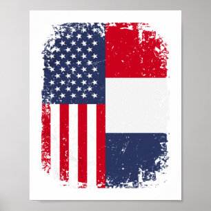USA American France French Flag Poster