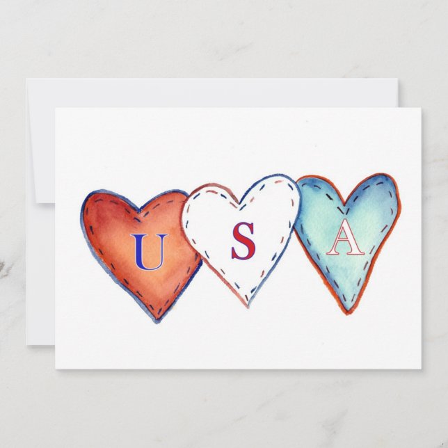 USA American Hearts Invite Einladung (Vorderseite)